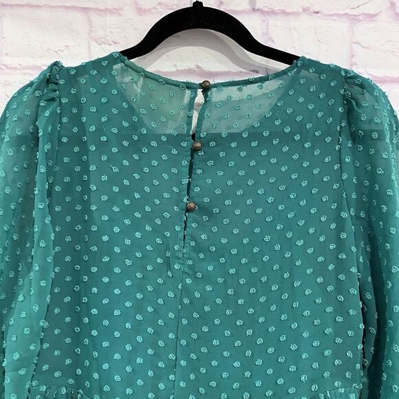 Maeve By Anthropologie Dress Size 2 Green Swiss Dot Long Sleeve Pleated New - Picture 6 of 12